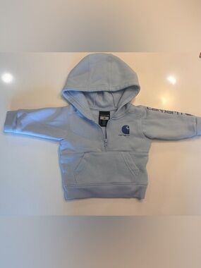 Carhartt Baby Hoodie 3M Blue Half Zip Pullover Sweatshirt Logo Pocket EUC